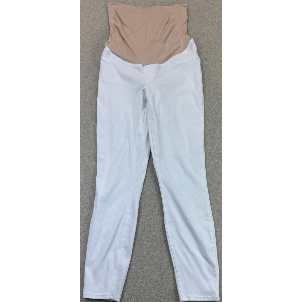Spanx Womens Mama Skinny Maternity Ankle Jeans White Denim Belly Stretchy L